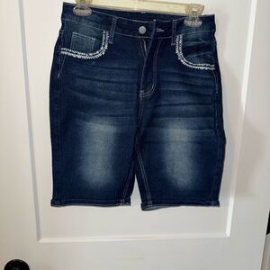 Blue and White Jean Shorts with Classic Fading